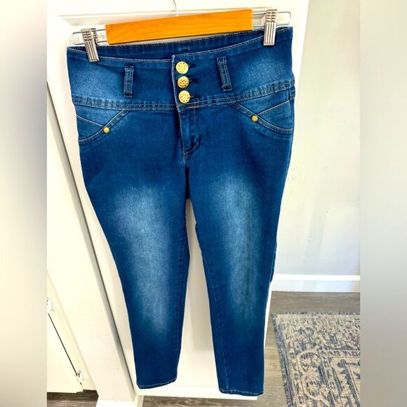 Tush Push columbian stretch skinny blue medium wash jeans size 7 28x35 Sexy - Picture 2 of 7